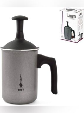 NEW Bialetti Grey Milk Frother with Black Handle and Lid